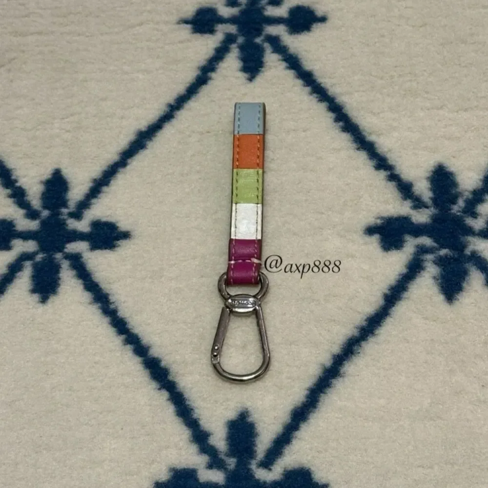 Coach Y2K Vintage Legacy Stripe Colorblock Leather Keychain Bag Charm - Multi